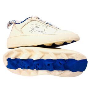 Burberry EKD Logo-Sole Leather Sneakers Women’s US 6 EU 36 Cream/Blue Lace-Up